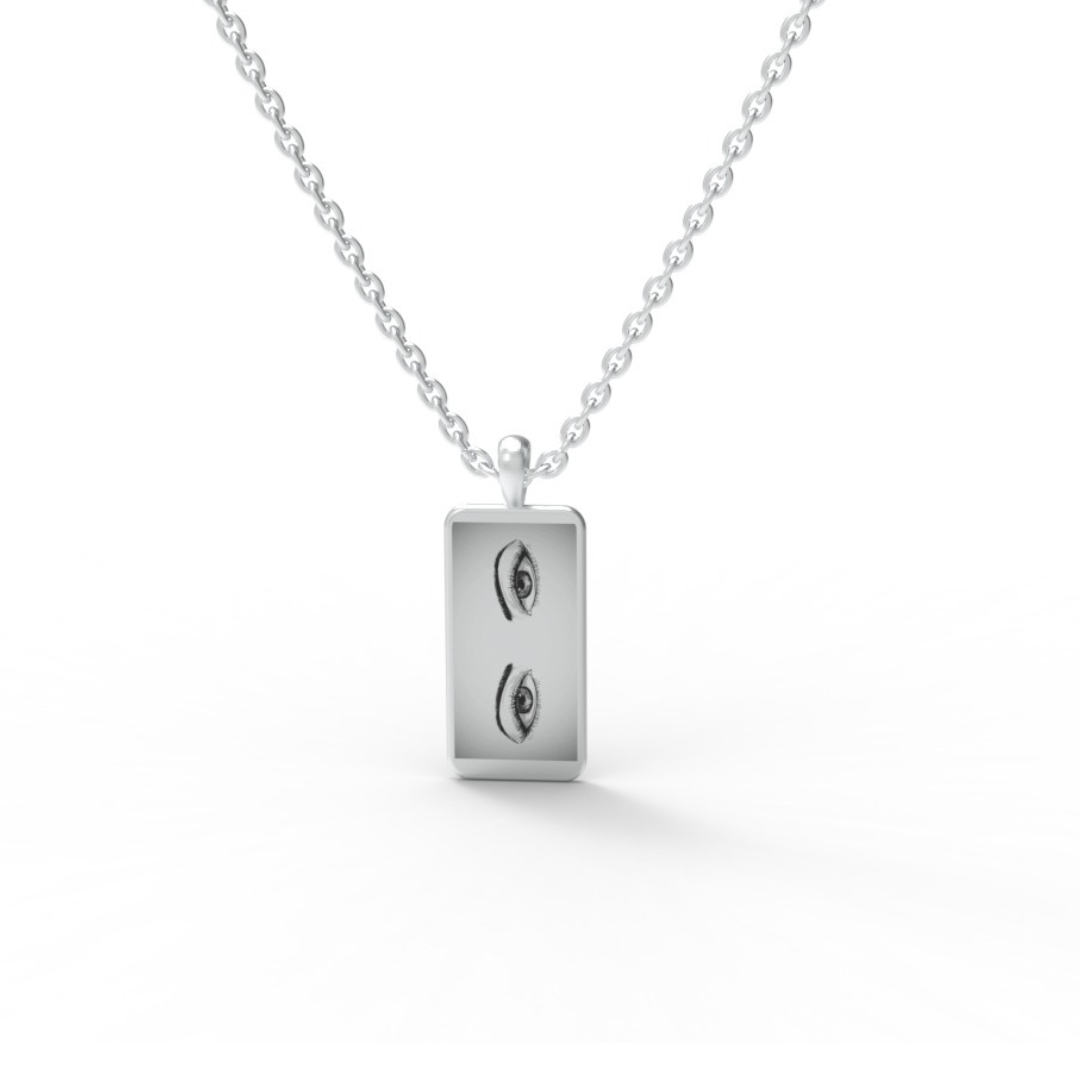 Sterling Silver Custom Photo & Eye‑Engraved Bar Necklace – Personalised Gift