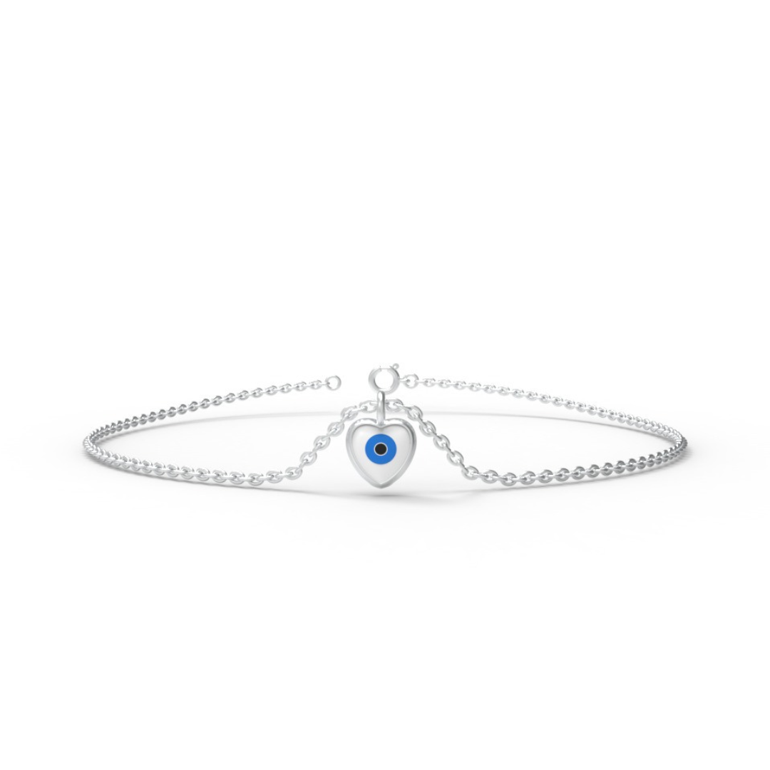 Sterling Silver Evil Eye Heart Anklet
