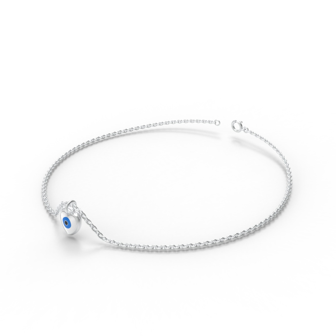 Sterling Silver Evil Eye Heart Anklet