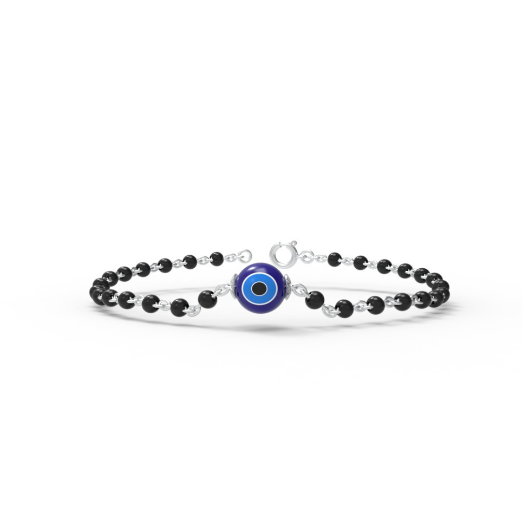 Sterling Silver Black Bead Evil Eye Bracelet