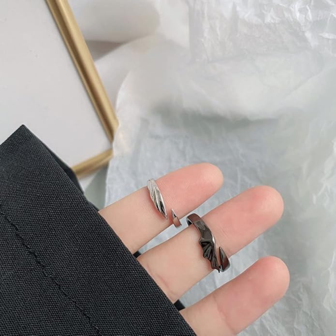 Silver Dragon Wings Couple Ring Pair