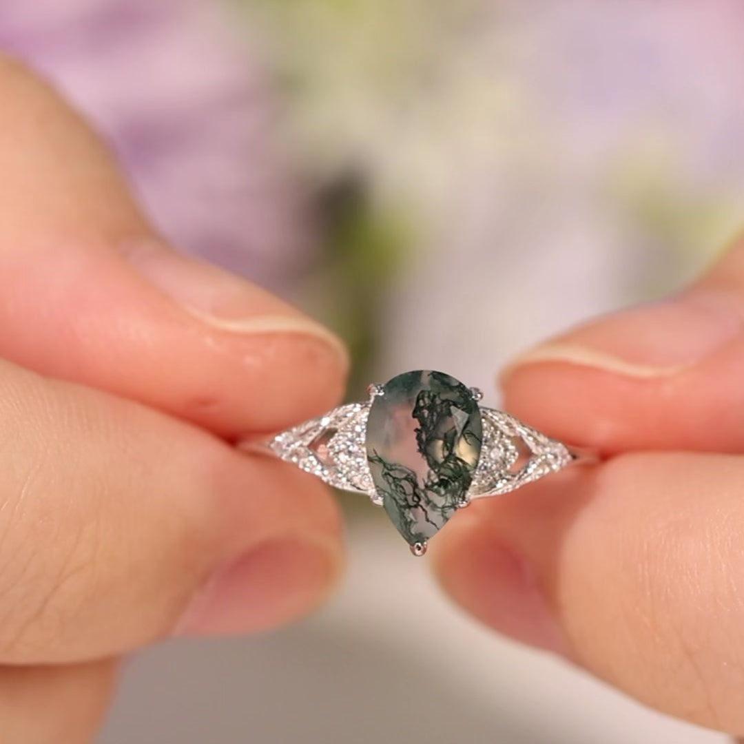 Silver Semi  Precious Emerald Pear Ring