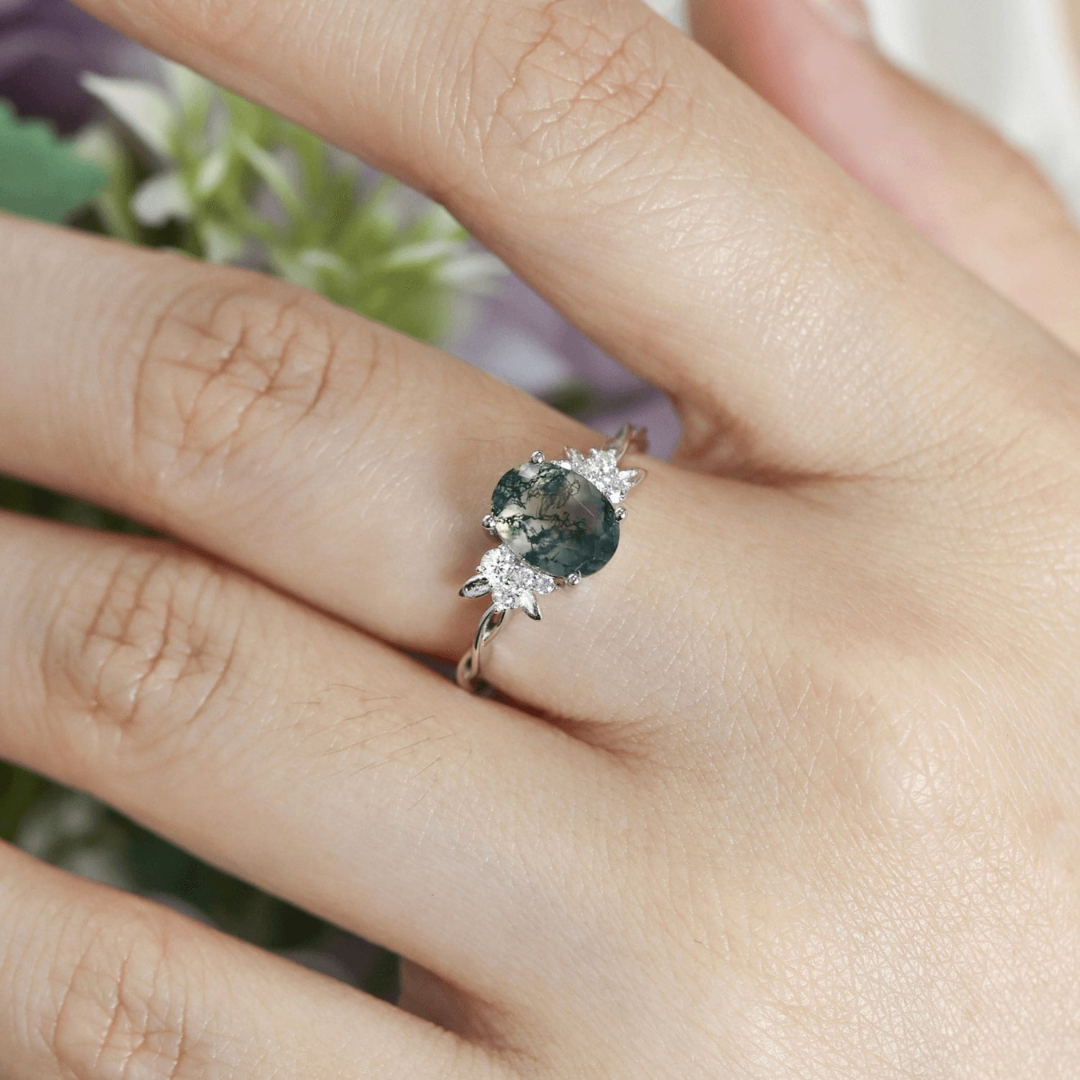 Silver Semi Precious Emerald OSS Ring