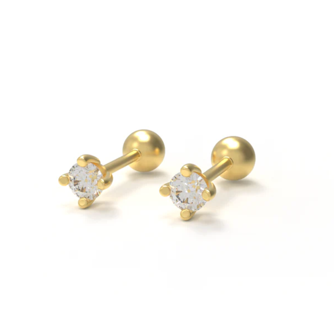 Diamond Round Stud - 925 Sterling Silver 18Kt Gold Platted
