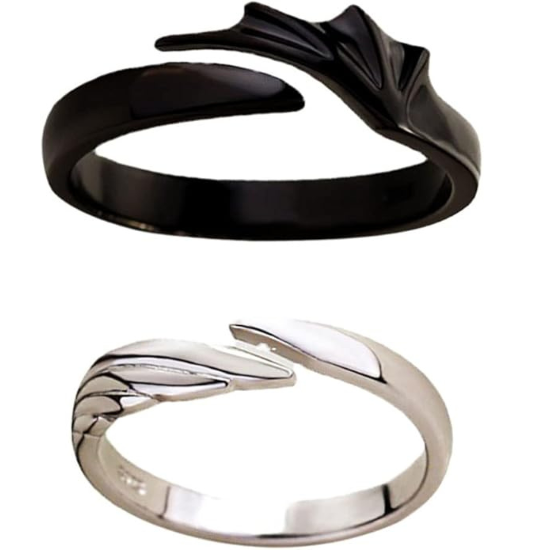 Silver Dragon Wings Couple Ring Pair
