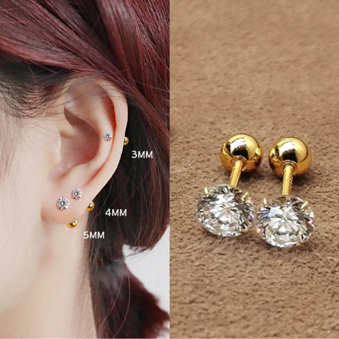 Diamond Round Stud - 925 Sterling Silver 18Kt Gold Platted