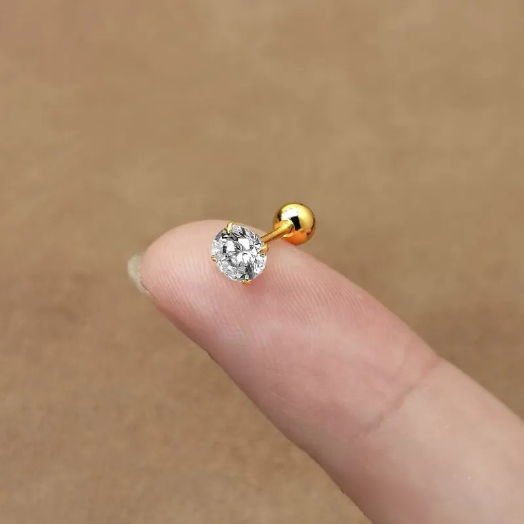 Diamond Round Stud - 925 Sterling Silver 18Kt Gold Platted