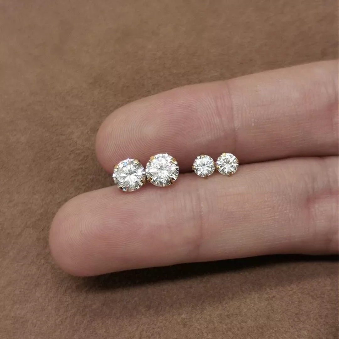 Diamond Round Stud - 925 Sterling Silver 18Kt Gold Platted