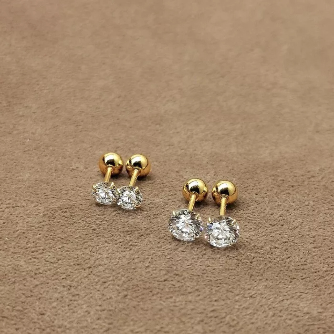 Diamond Round Stud - 925 Sterling Silver 18Kt Gold Platted