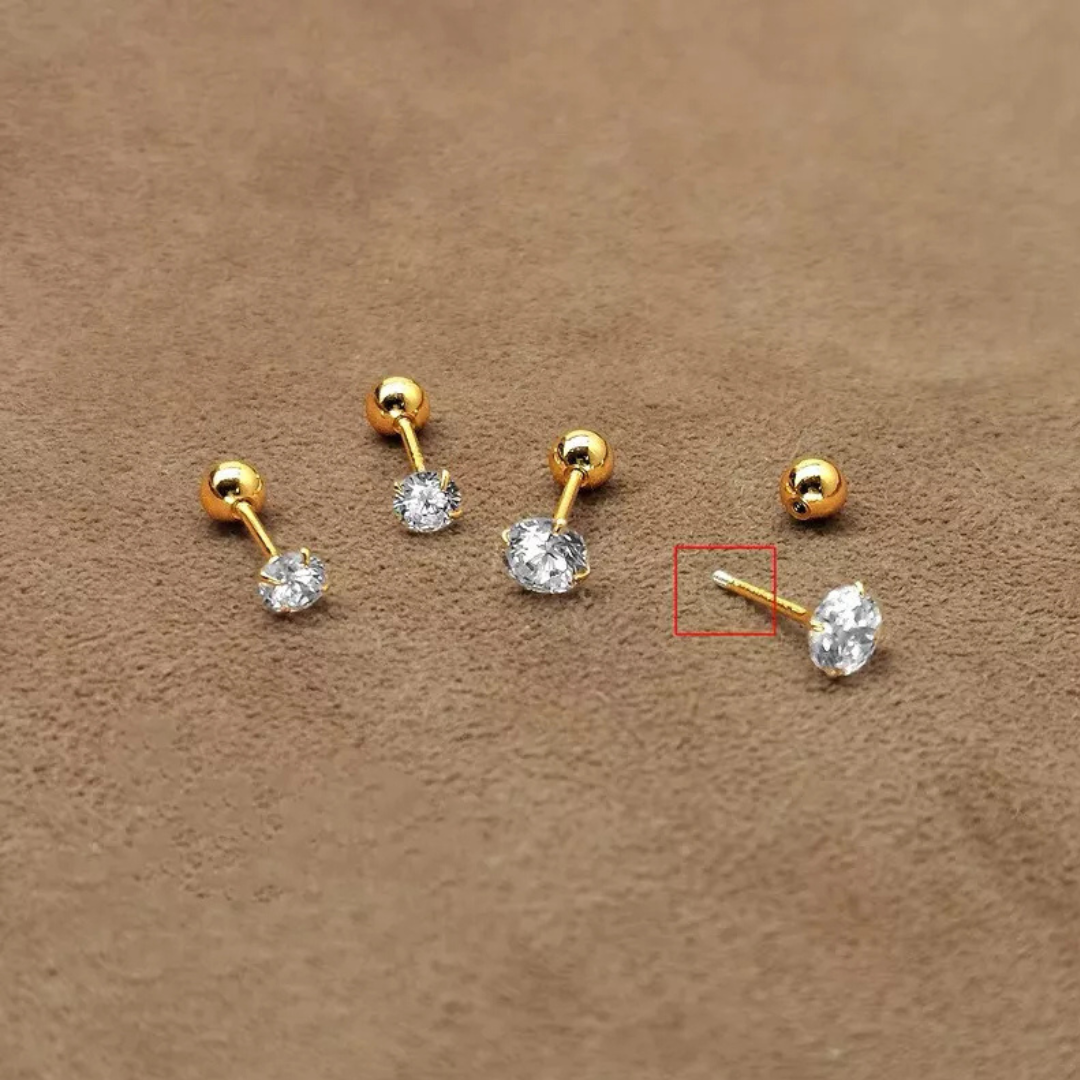 Diamond Round Stud - 925 Sterling Silver 18Kt Gold Platted