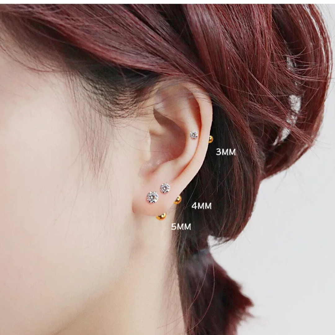 Diamond Round Stud - 925 Sterling Silver 18Kt Gold Platted