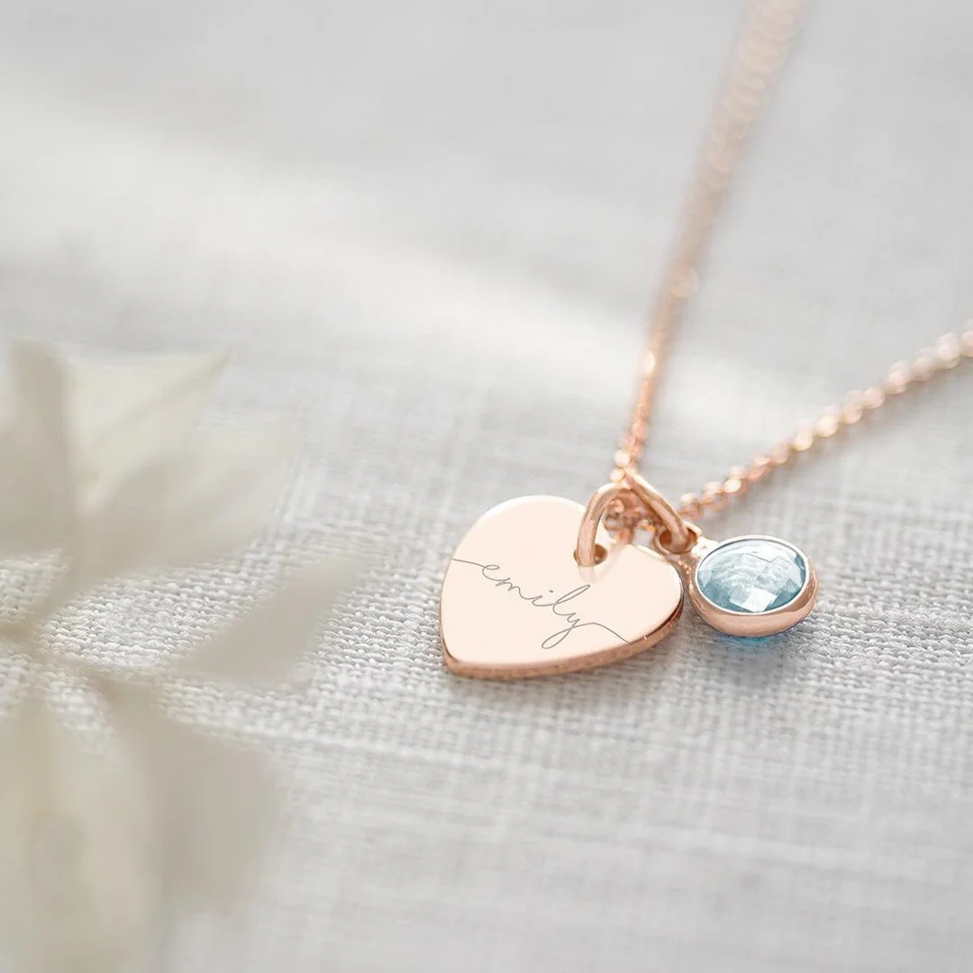 Personalised Birthstone Name Pendant – Rose Gold Plated | 925 Silver