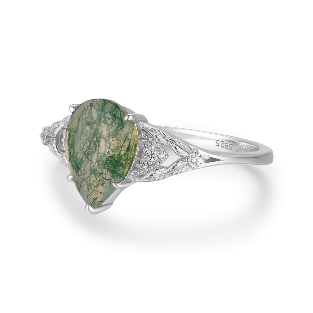 Silver Semi  Precious Emerald Pear Ring
