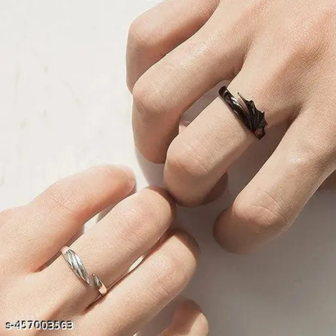 Silver Dragon Wings Couple Ring Pair