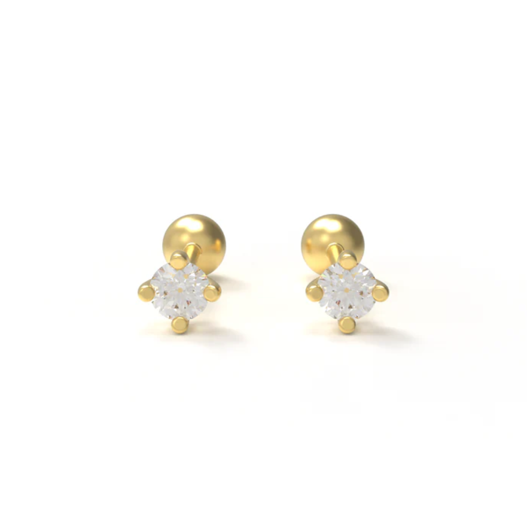 Diamond Round Stud - 925 Sterling Silver 18Kt Gold Platted