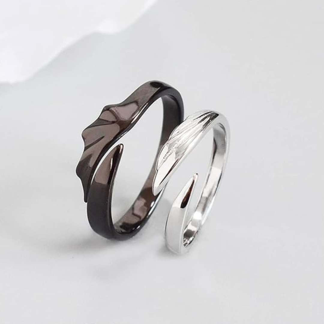 Silver Dragon Wings Couple Ring Pair