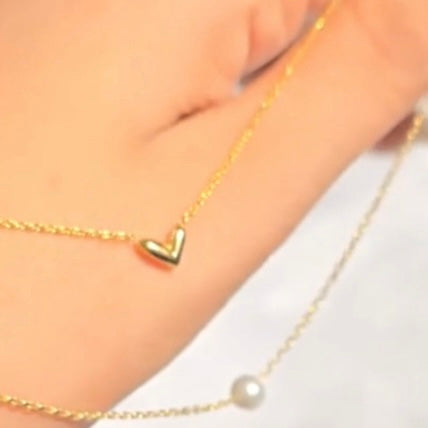 Silver Gold Pearl and Heart Pendant