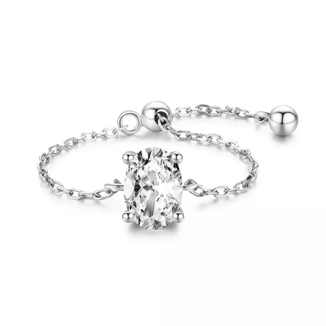 Dainty Oval Cut Solitaire Ring – 925 Sterling Silver