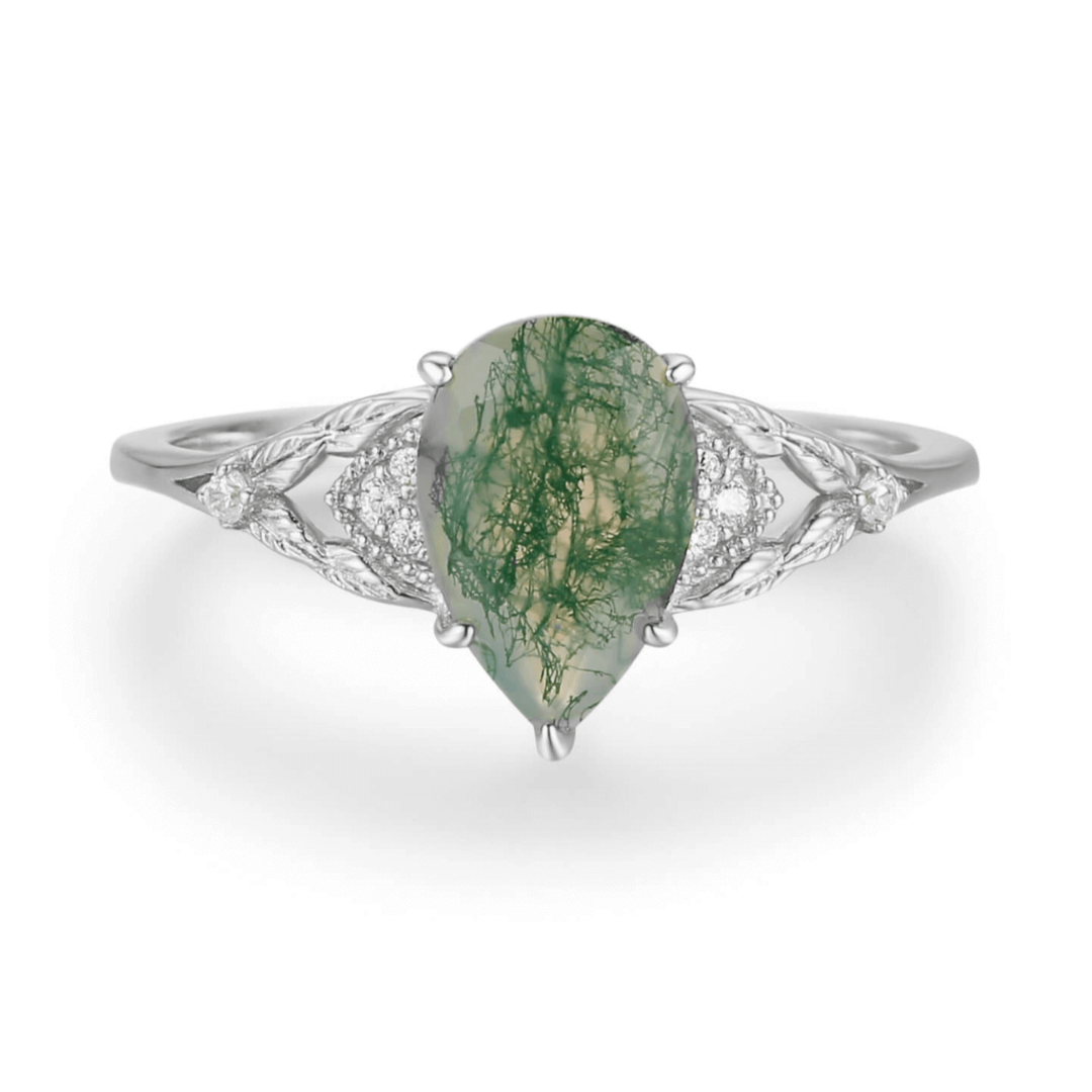 Silver Semi  Precious Emerald Pear Ring