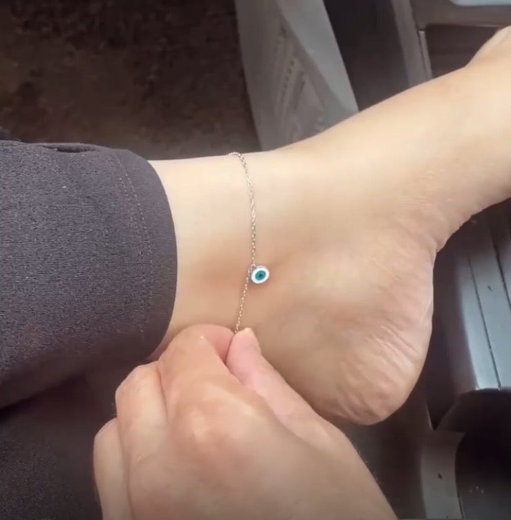 925 Sterling Silver Evil Eye Anklet – Adjustable Nazar Protection