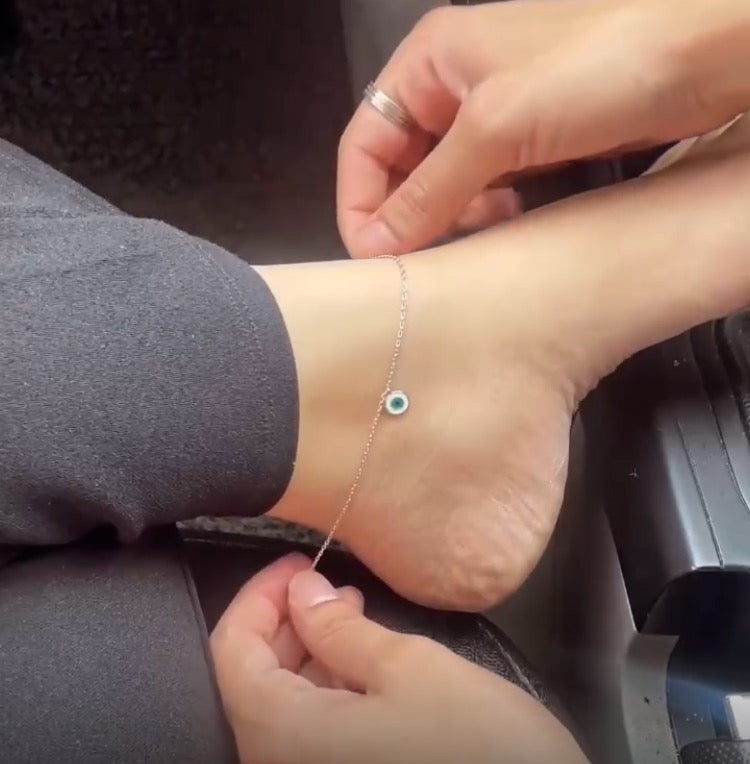 925 Sterling Silver Evil Eye Anklet – Adjustable Nazar Protection