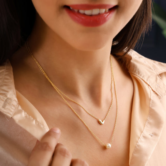 Silver Gold Pearl and Heart Pendant