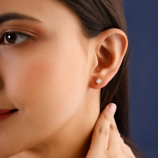 Diamond Round Stud - 925 Sterling Silver 18Kt Gold Platted