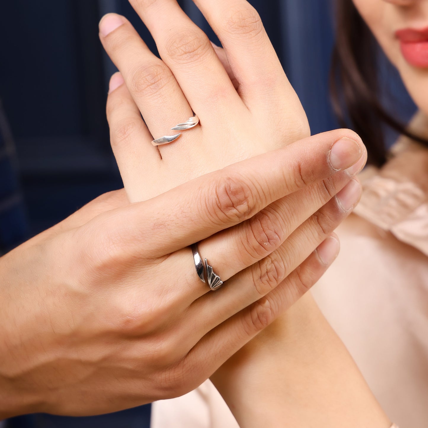 Silver Dragon Wings Couple Ring Pair