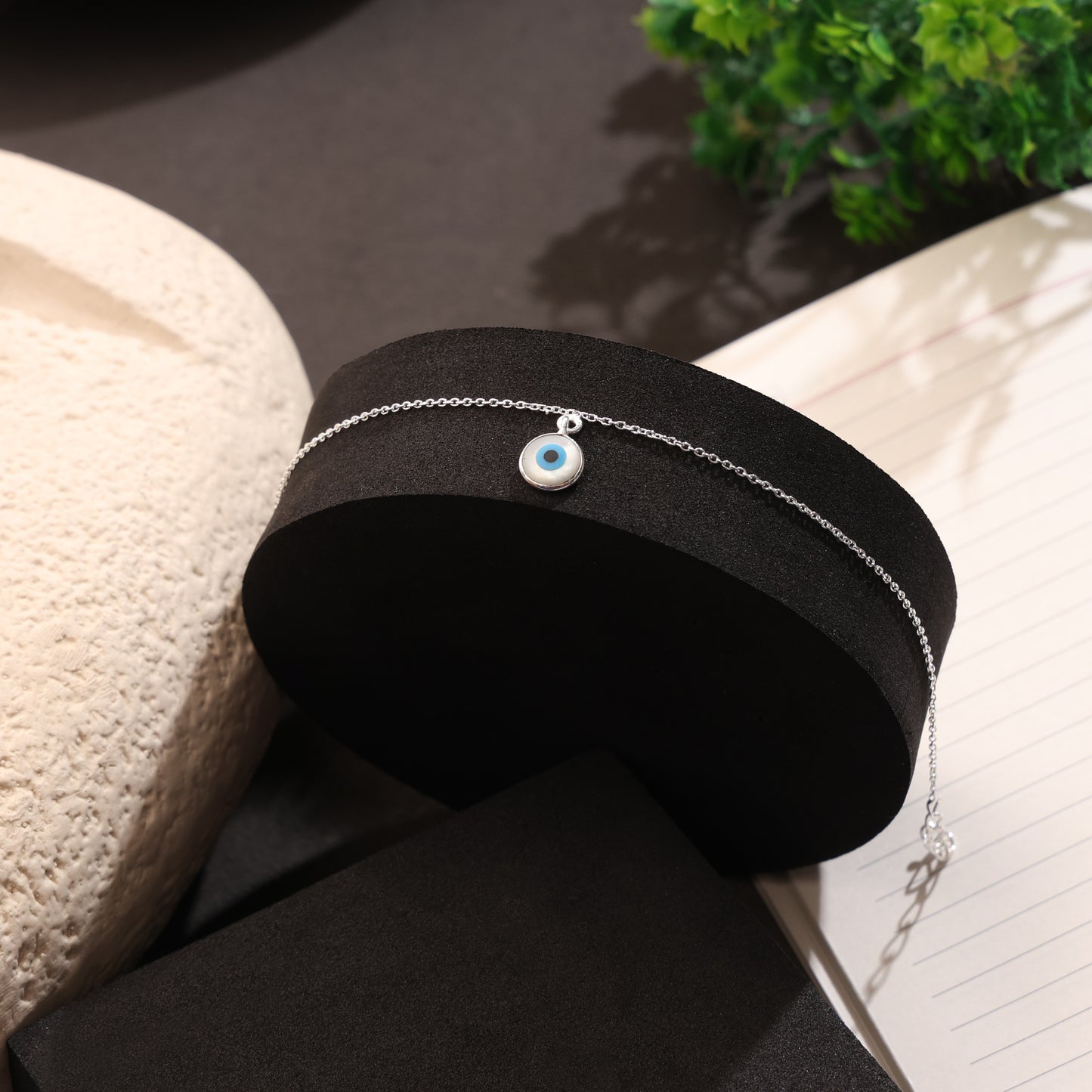 925 Sterling Silver Evil Eye Anklet – Adjustable Nazar Protection