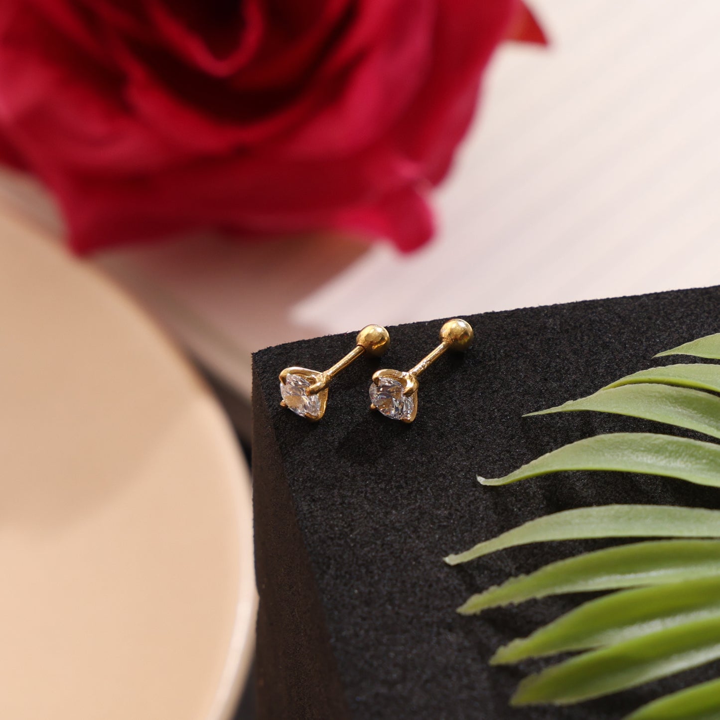 Diamond Round Stud - 925 Sterling Silver 18Kt Gold Platted