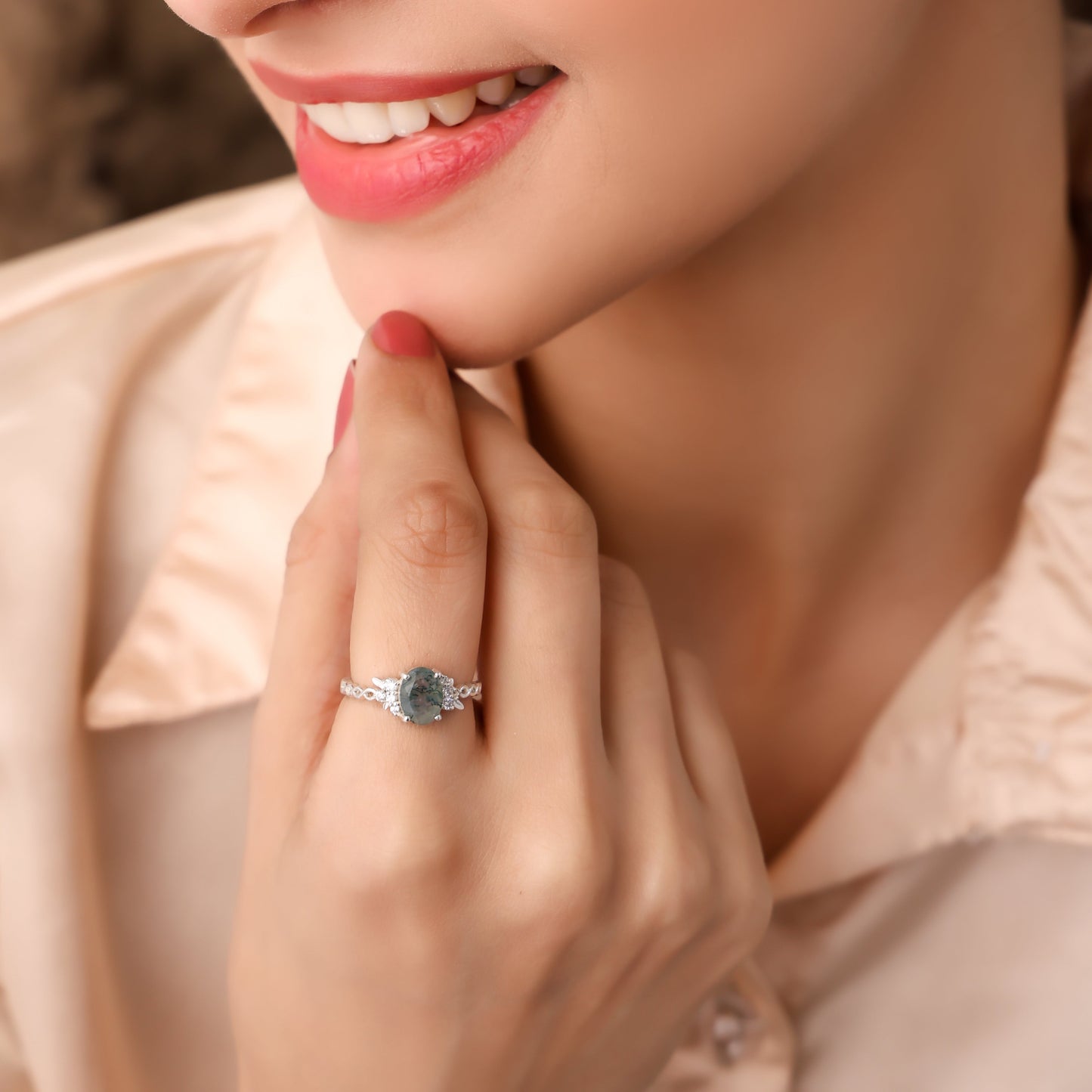 Silver Semi Precious Emerald OSS Ring