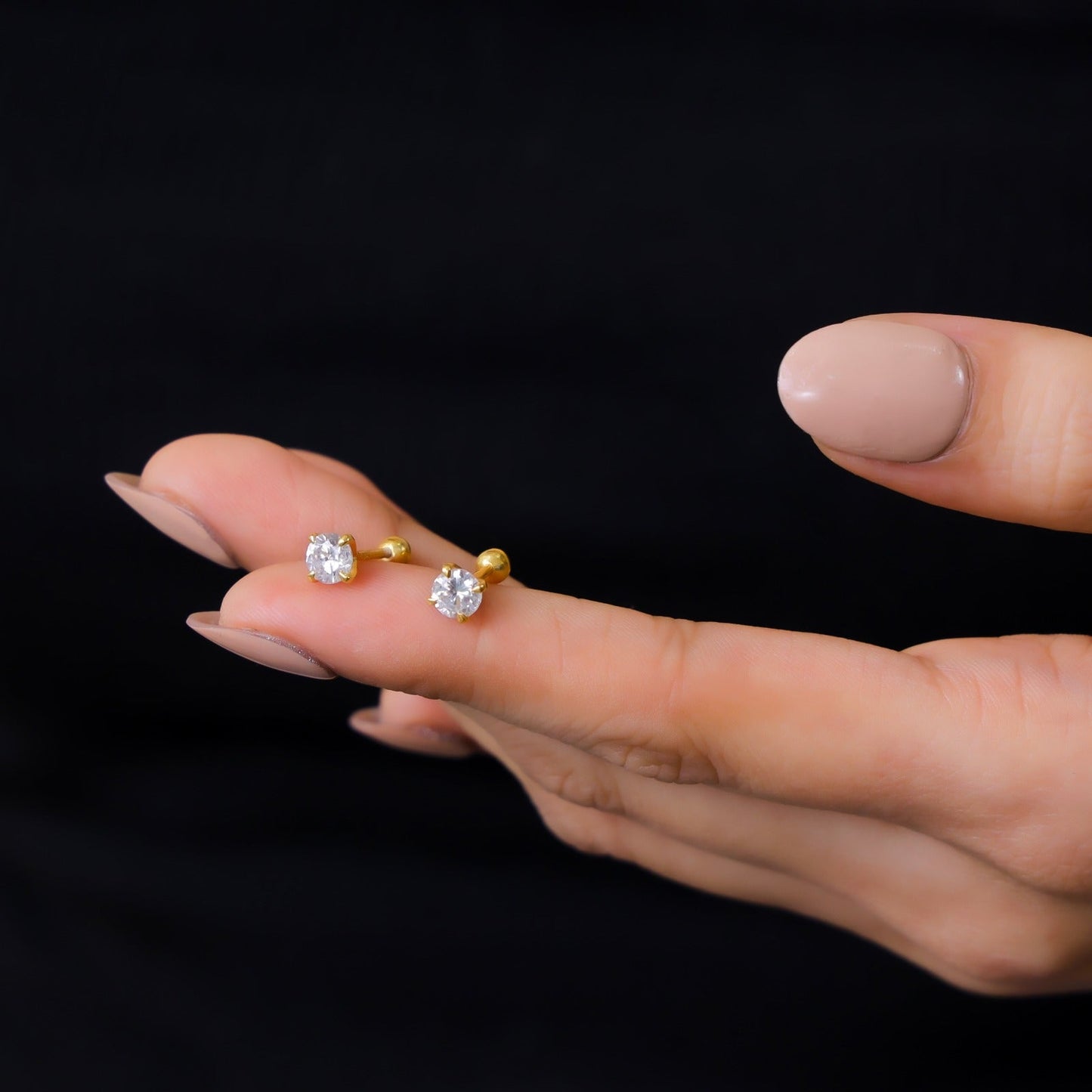 Diamond Round Stud - 925 Sterling Silver 18Kt Gold Platted