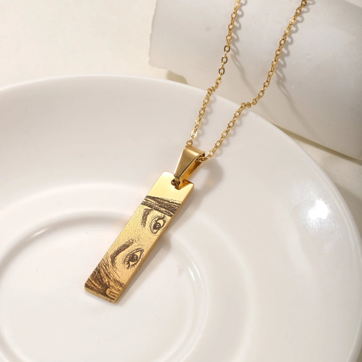 Sterling Silver Custom Photo & Eye‑Engraved Bar Necklace – Personalised Gift